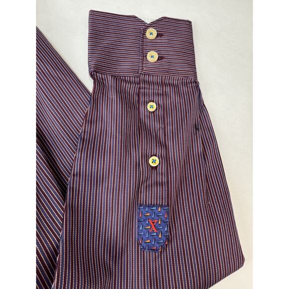 Robert Graham X Collection Garrott Purple Stripes Contrast Cuffs Collar Medium - Picture 4 of 13